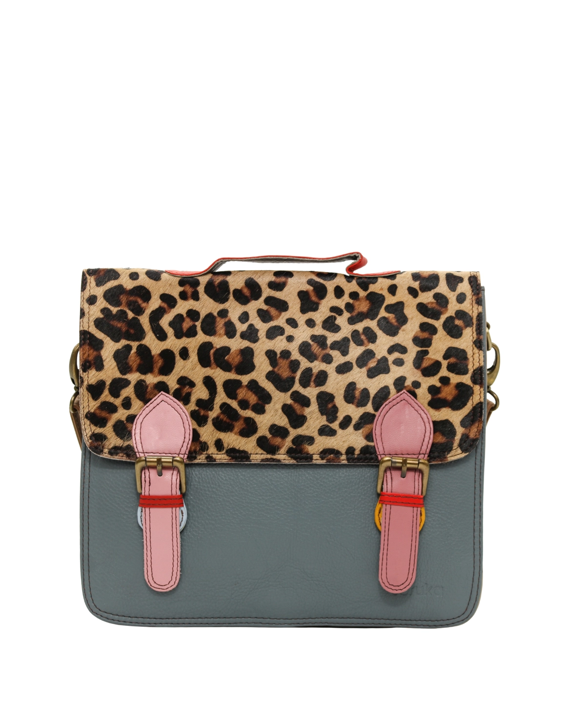 Women’s recycled leather briefcase in Gray with animal print flap