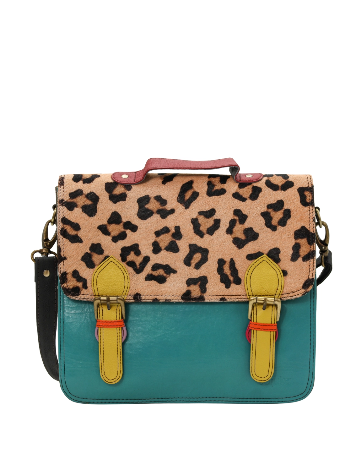 Women’s recycled leather briefcase in Blue with animal print flap