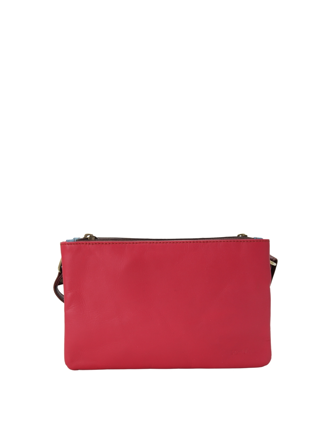 Handmade recycled leather crossbody bag in Pink and Blue tones with reversible design