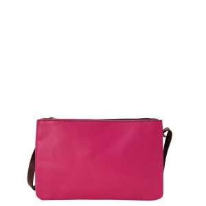 Handmade recycled leather crossbody bag in Pink and Blue tones with reversible design