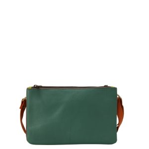 Handmade recycled leather crossbody bag in Yellow and Green tones with reversible design