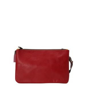 Handmade recycled leather crossbody bag in Gray and Red tones with reversible design