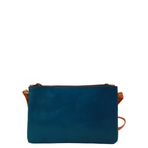 Handmade recycled leather crossbody bag in Blue and Green tones with reversible design