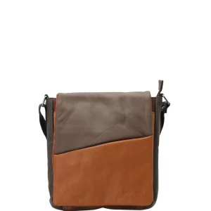 Handmade recycled leather men's crossbody bag with multiple compartments and adjustable strap