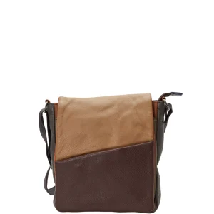 Handmade recycled leather men's crossbody bag with multiple compartments and adjustable strap