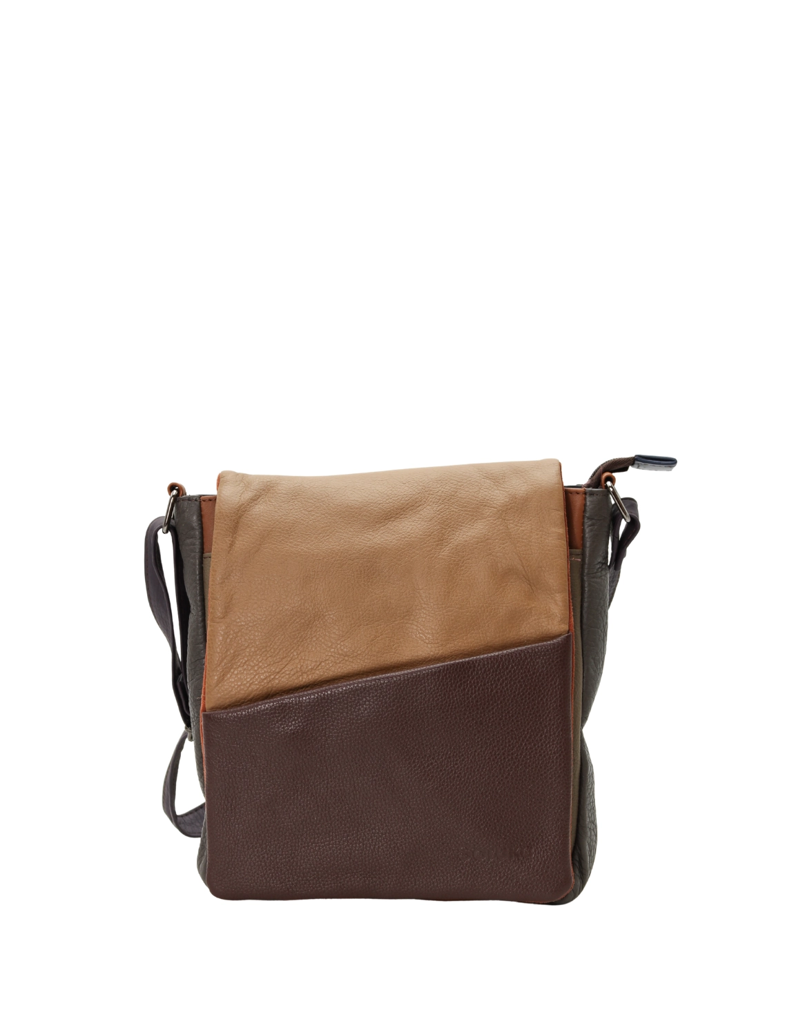 Handmade recycled leather men's crossbody bag with multiple compartments and adjustable strap