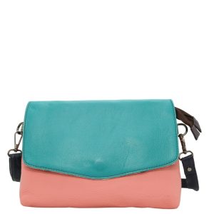 Women’s recycled leather reversible crossbody bag in Blue