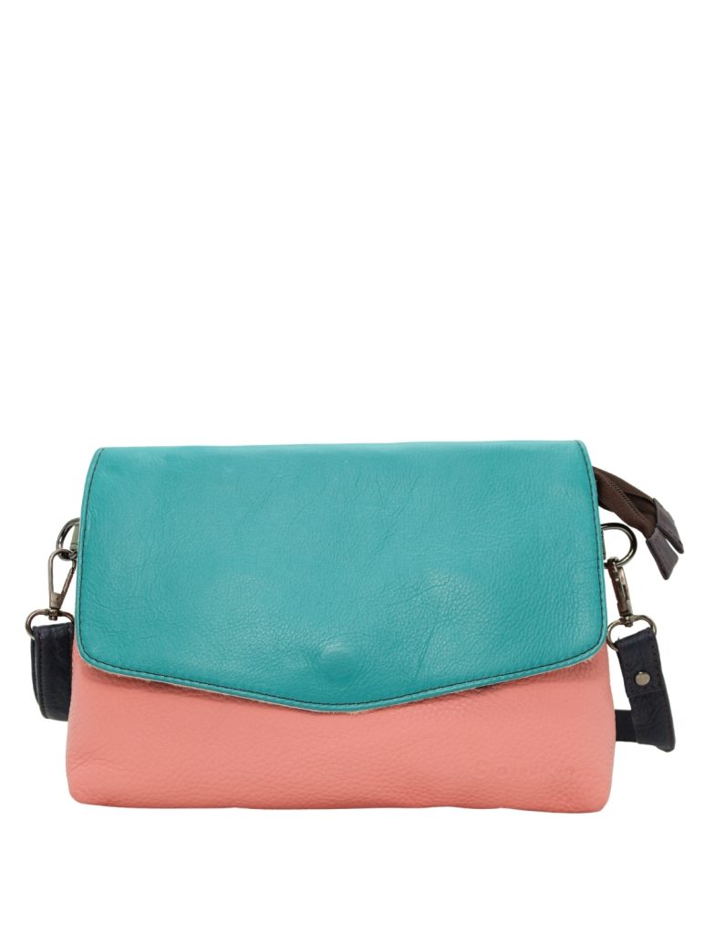 Women’s recycled leather reversible crossbody bag in Blue