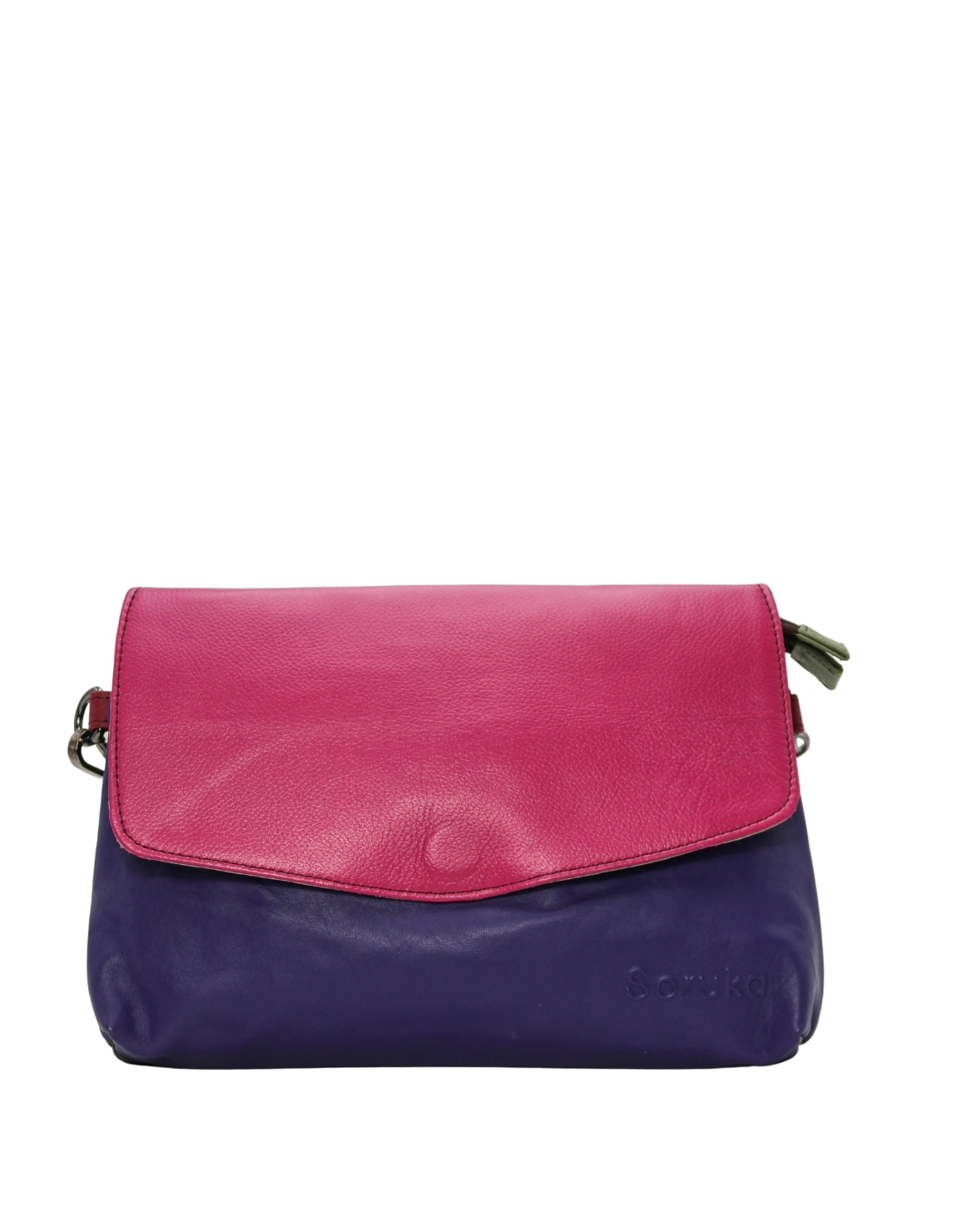Women’s recycled leather reversible crossbody bag in Pink
