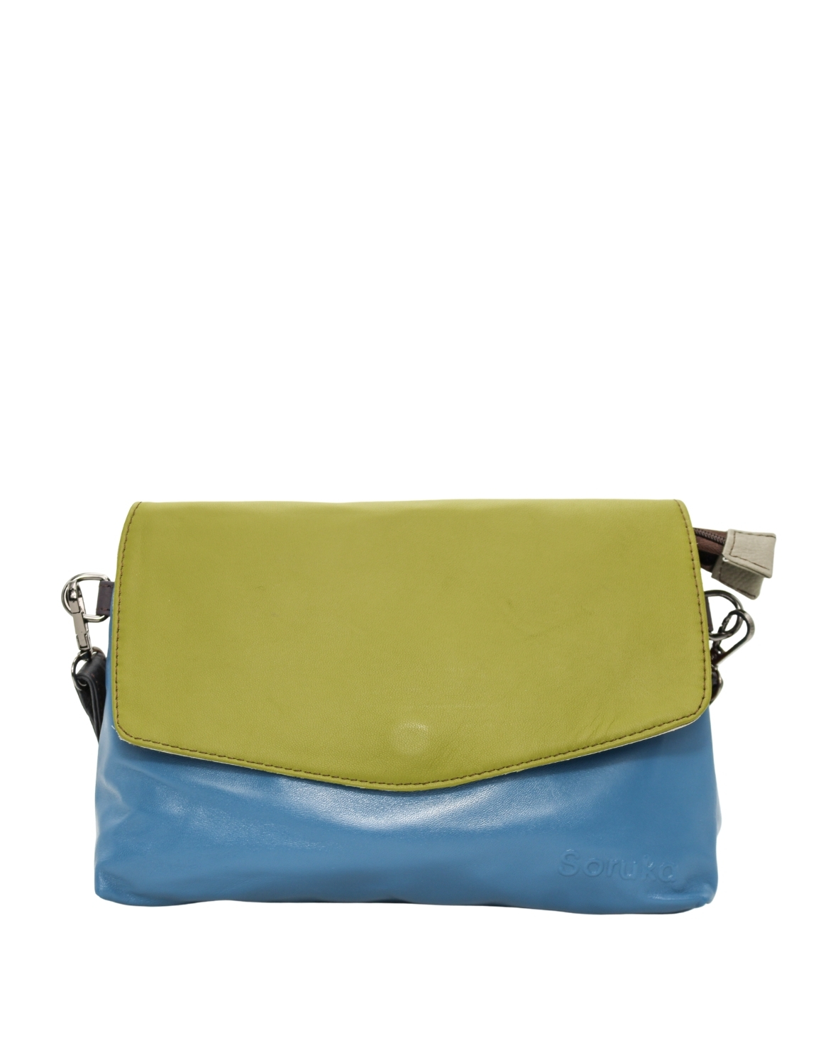 Women’s recycled leather reversible crossbody bag in Green