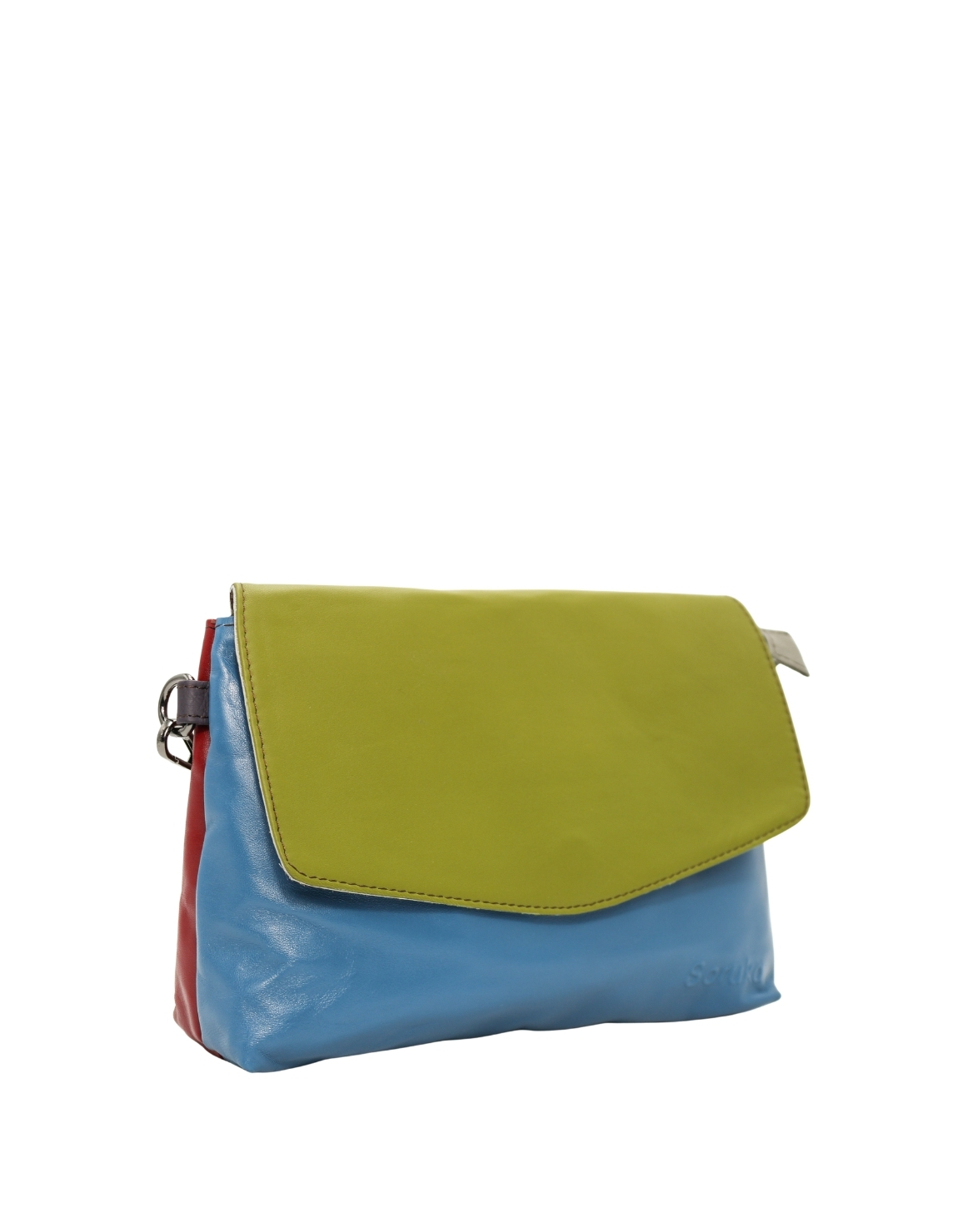 Blue and Burgundy tones with adjustable shoulder strap