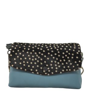 Women’s recycled leather reversible crossbody bag in Blue