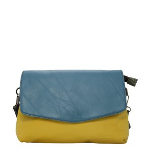 Women’s recycled leather reversible crossbody bag in Blue