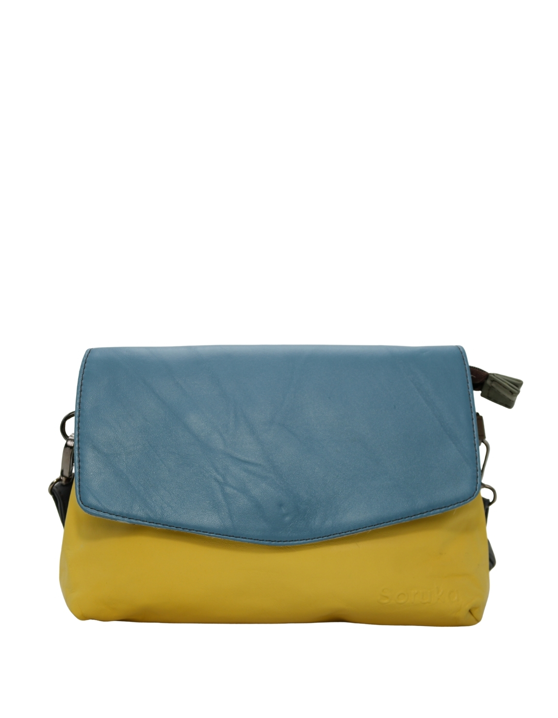 Women’s recycled leather reversible crossbody bag in Blue