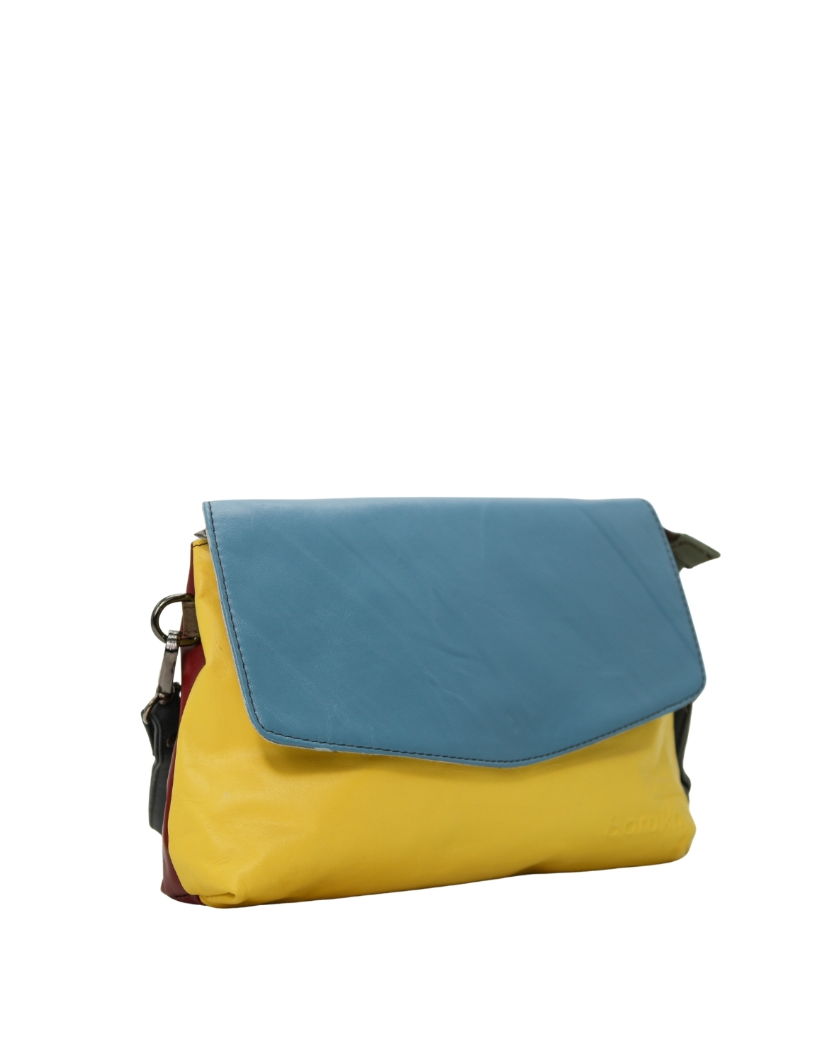 Yellow and Burgundy tones with adjustable shoulder strap