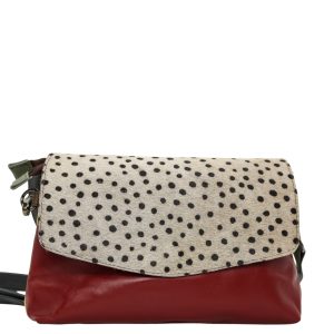Women’s recycled leather reversible crossbody bag in Red