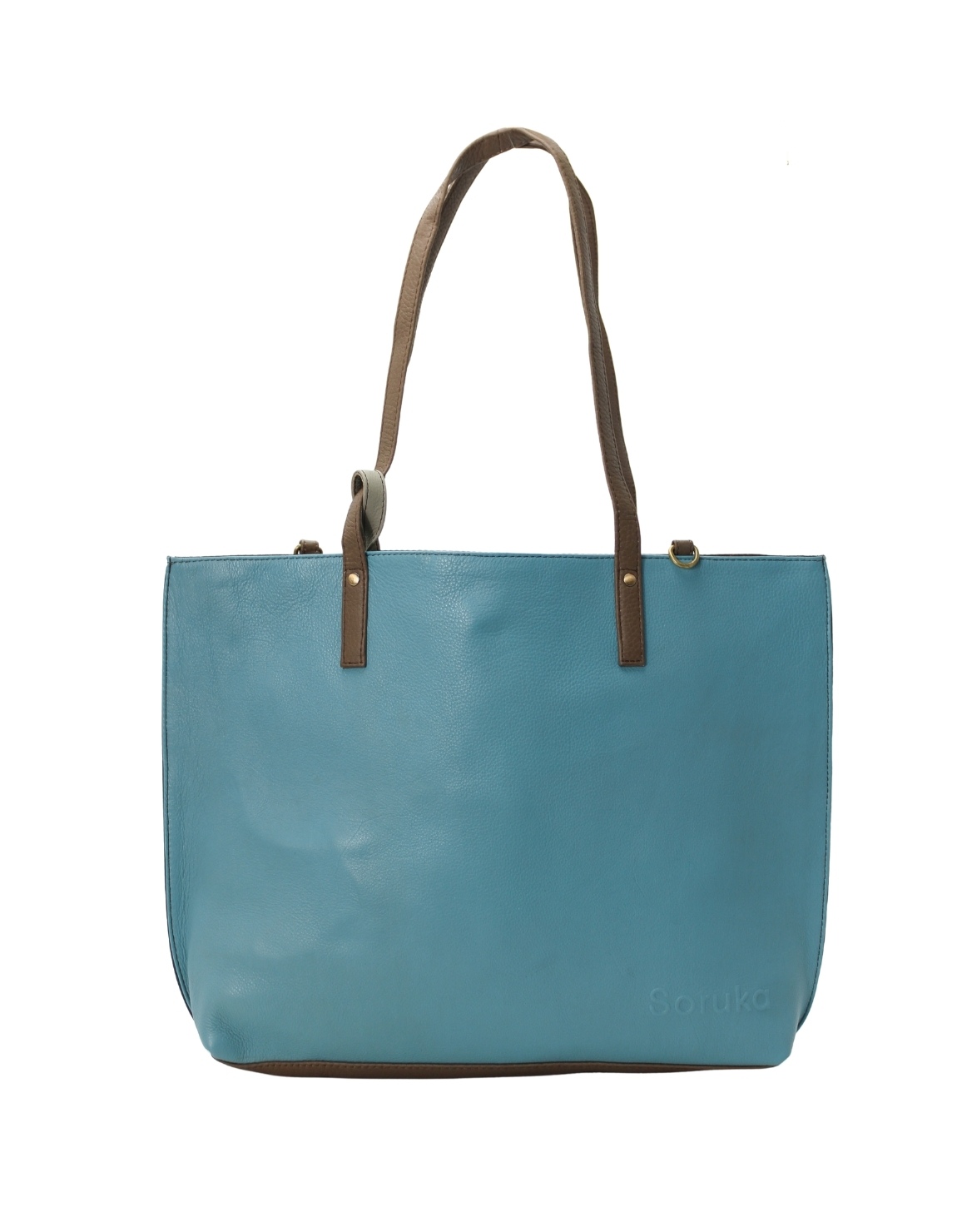 Handmade recycled leather tote bag in Blue tones with detachable pouch and adjustable shoulder strap