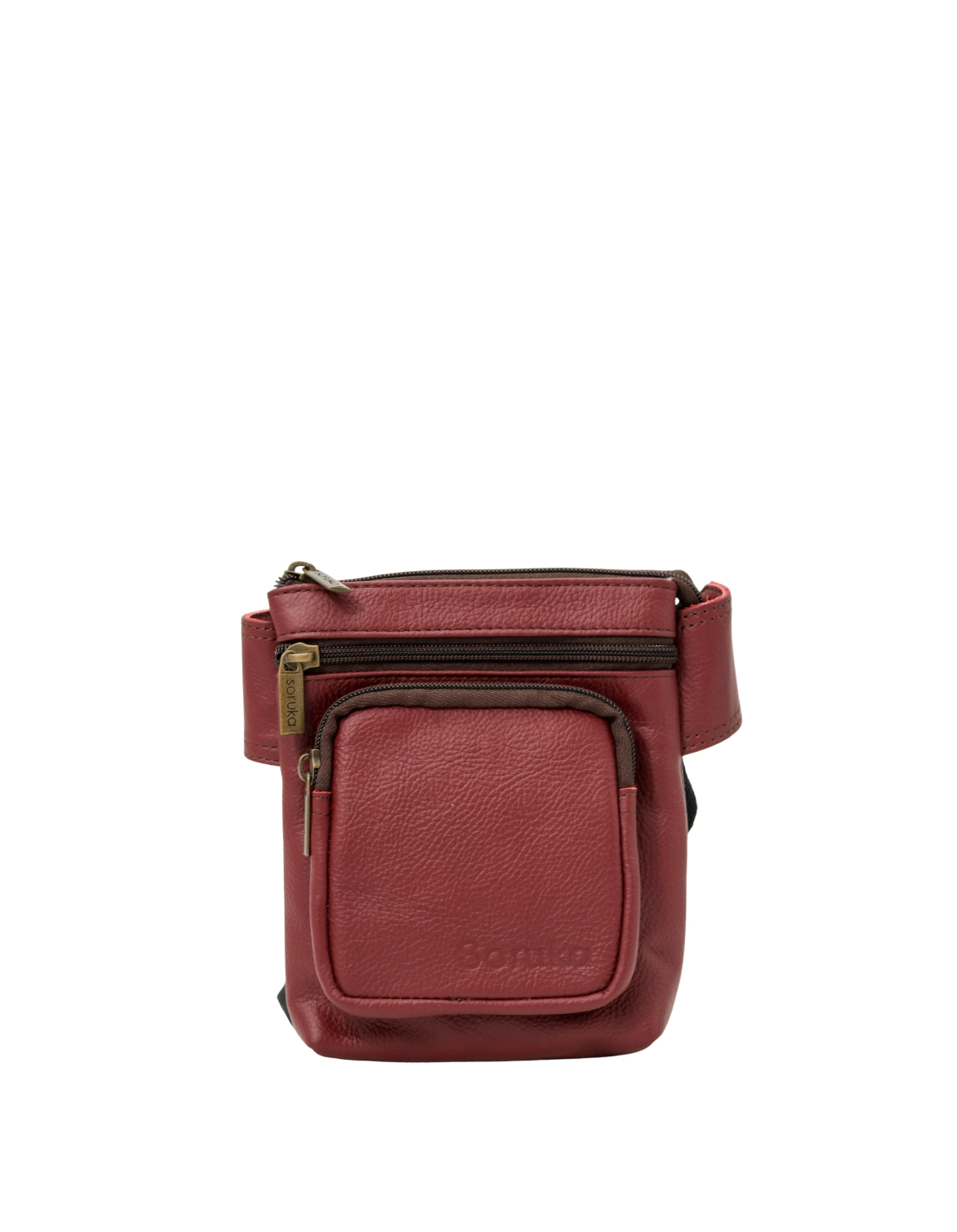 Handmade recycled leather belt bag in Red tones
