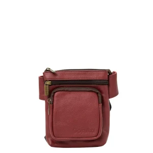 Handmade recycled leather belt bag in Red tones