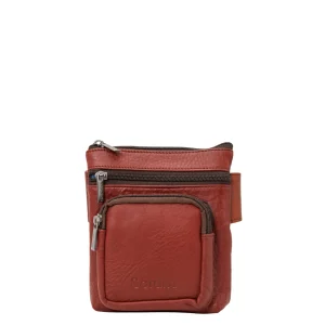 Handmade recycled leather belt bag in Red tones