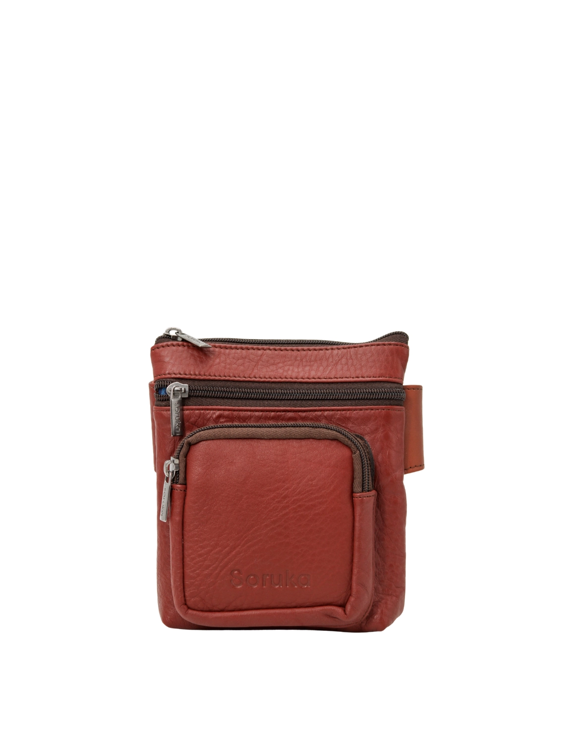 Handmade recycled leather belt bag in Red tones