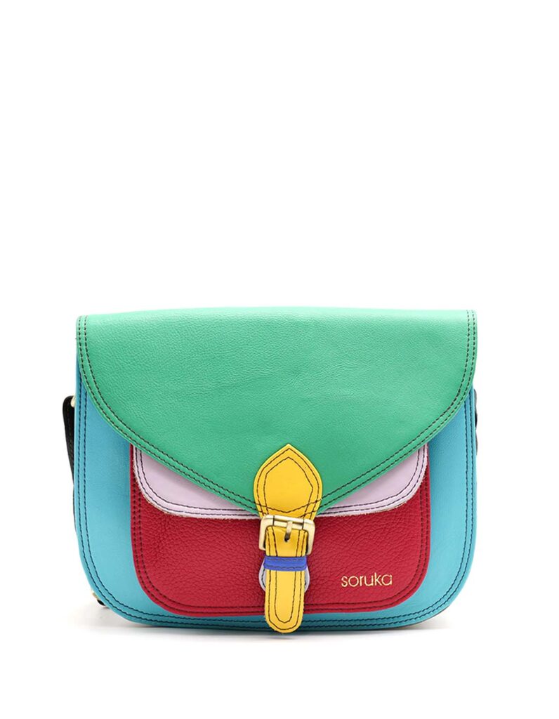 SORUKA Multicolor Leather Crossbody Backpack - Mint,Gra & Coral/Marching Wallet Blake - Recycled Backpacks for women | Soruka US main image 3